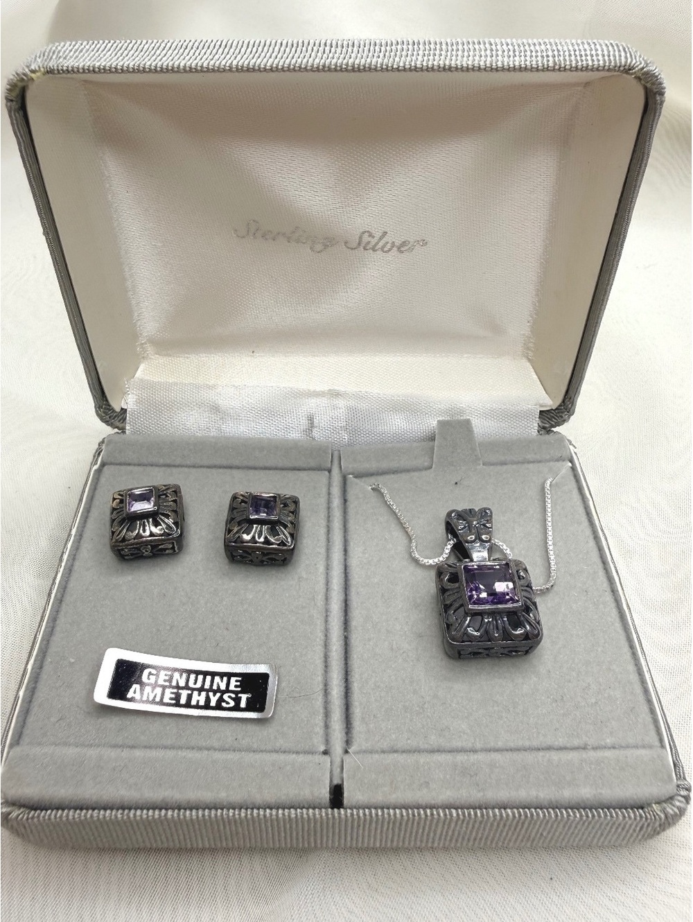 Sterling Silver Amethyst Set 925 Necklace Earrings Belk